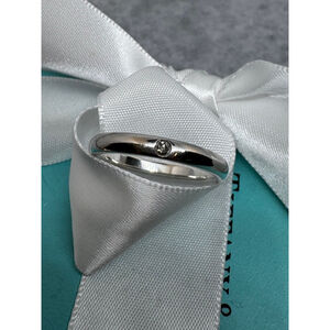 Tiffany & Co. Silver Stacking Ring with Diamond. Elsa Peretti
